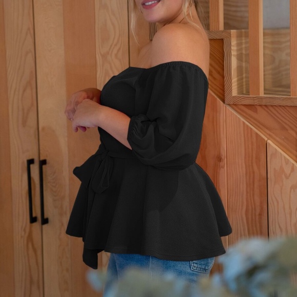 Boho PLUS black off shoulder peplum blouse - Picture 7 of 9